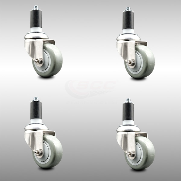 Service Caster 3 Inch 316SS Gray Polyurethane Swivel 1-1/4 Inch Expanding Stem Caster Set SCC SCC-SS316EX20S314-PPUB-114-4 - main